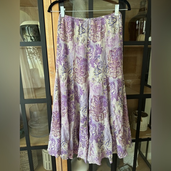 Y2K Vintage Silk midi skirt boho fairycore Reba elastic waist paisley lavender - Picture 6 of 12